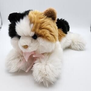 Aurora Flopsies Calico Kitty Cat Plush 12” Pink Bow Blue Eyes Beanie Stuffed Toy